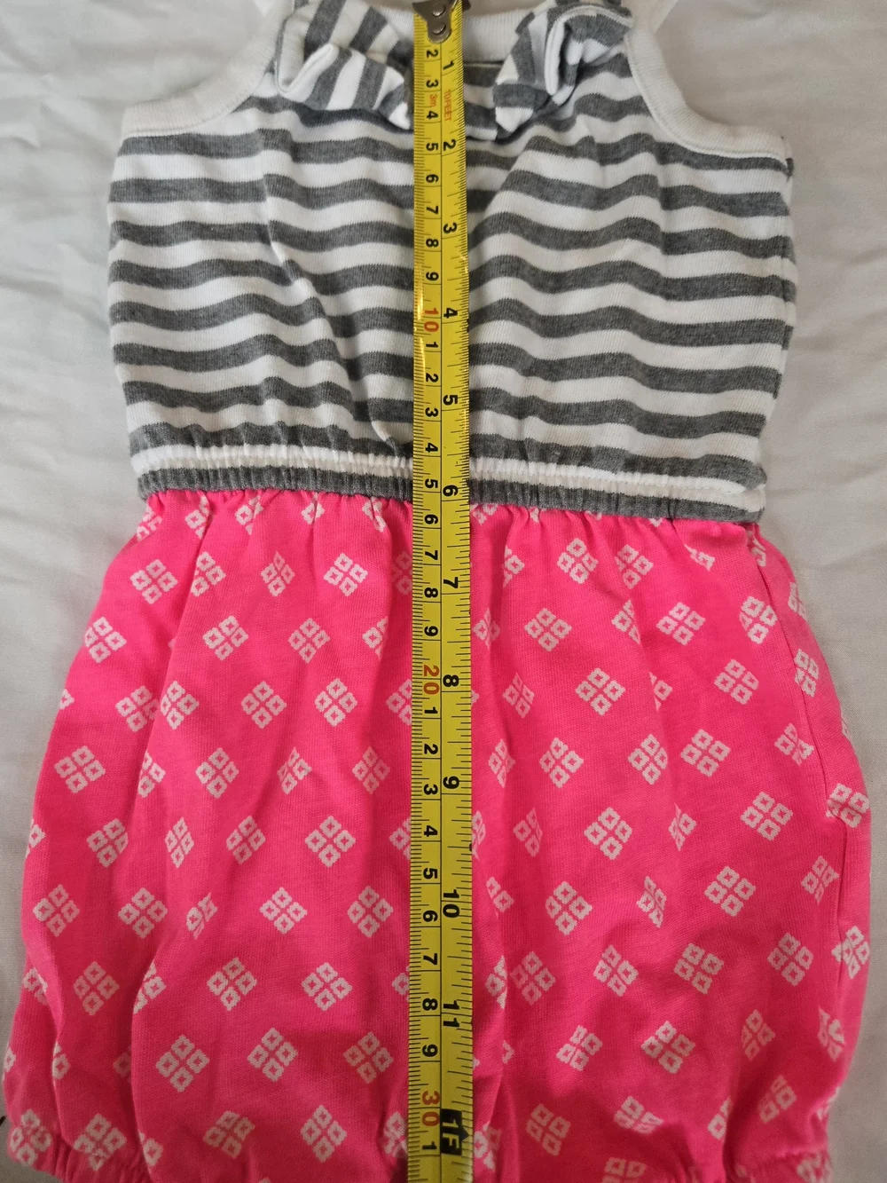 Cherokee Gray-White Striped Top with Hot Pink Patterned Bottom Romper